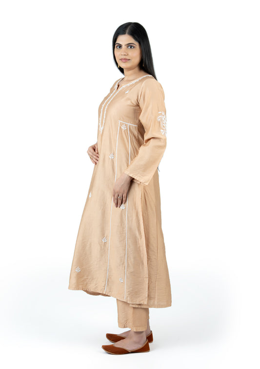 Beige Chanderi Kurta Set