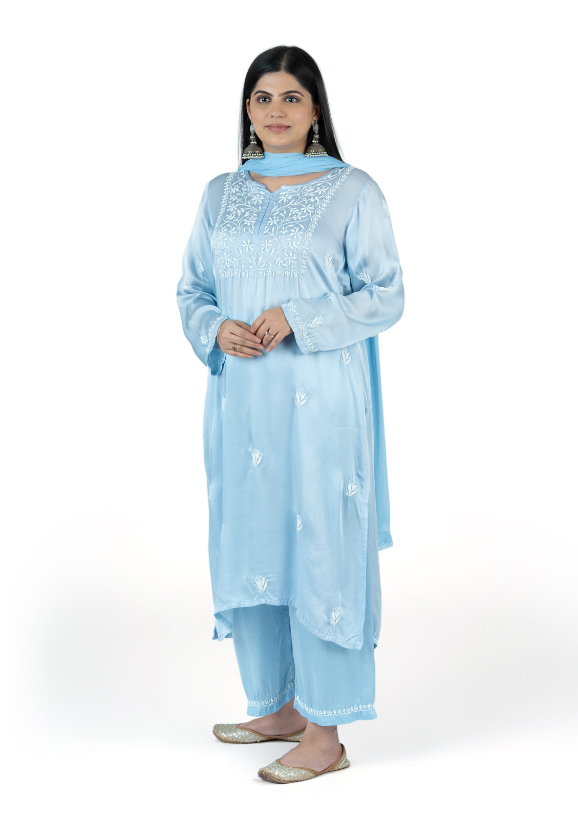 Powder Blue Modal Satin Suit Set