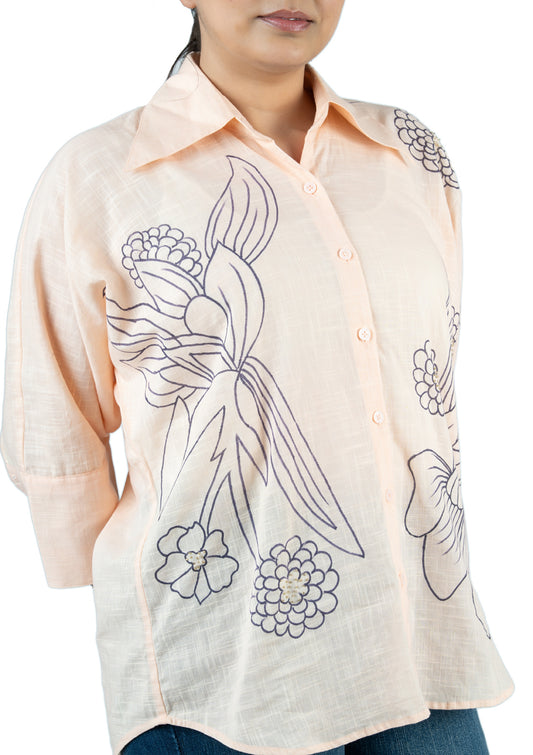 Peach Cotton Linen Handcrafted Shirt