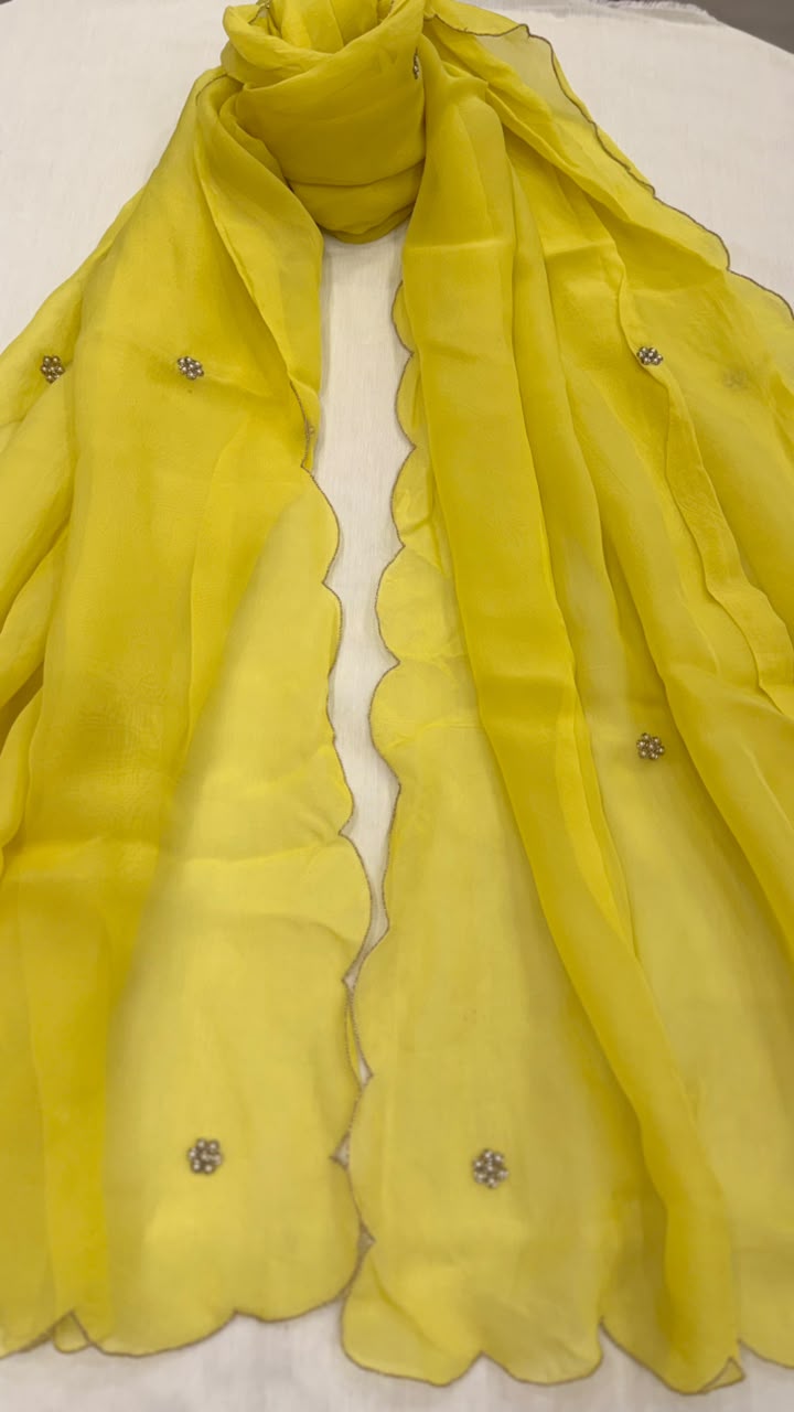 Pure Organza Hand-Embroidered Scalloped Dupatta
