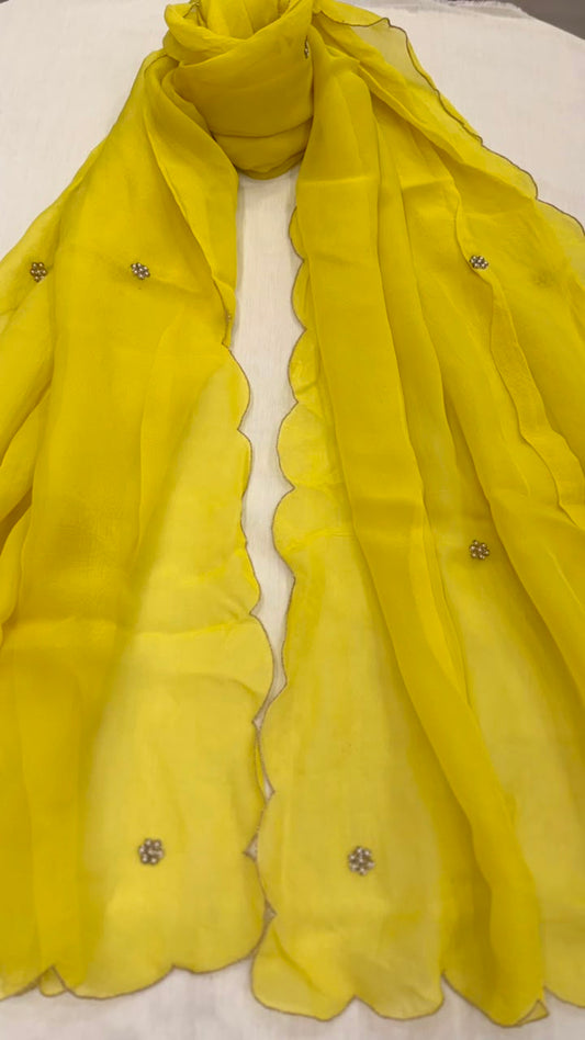 Pure Organza Hand-Embroidered Scalloped Dupatta