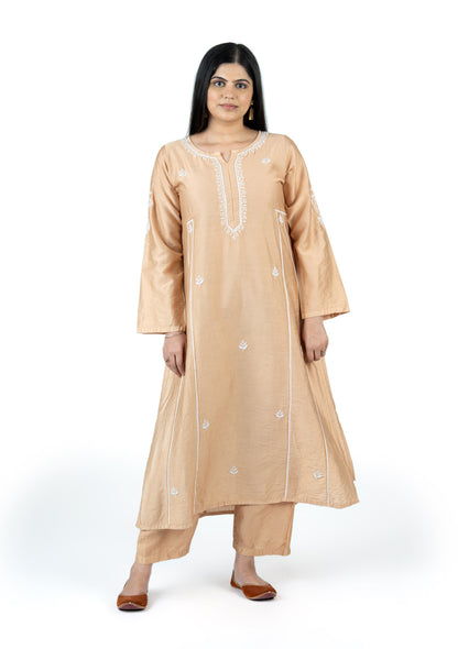 Beige Chanderi Kurta Set