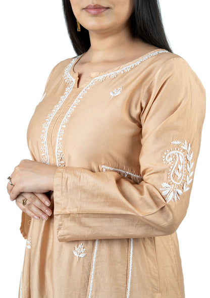 Beige Chanderi Kurta Set