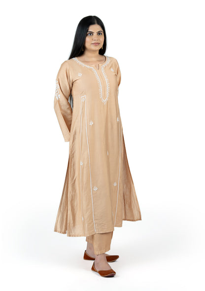 Beige Chanderi Kurta Set