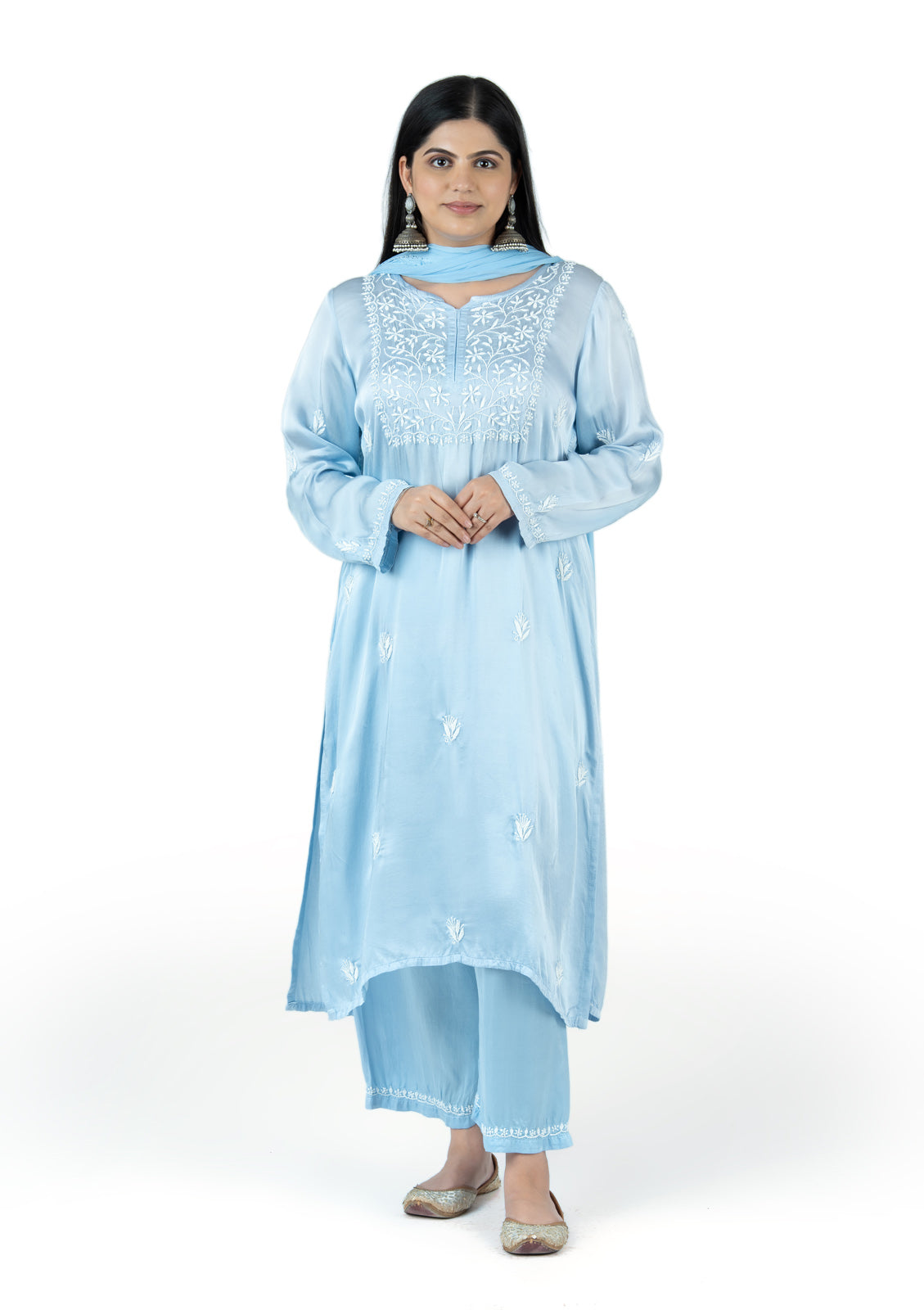 Powder Blue Modal Satin Suit Set