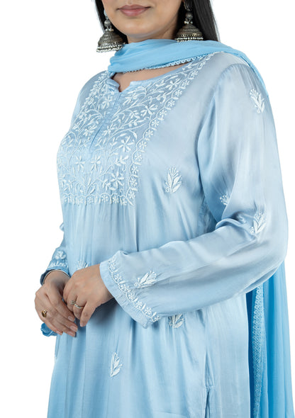 Powder Blue Modal Satin Suit Set