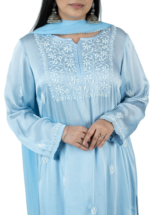 Powder Blue Modal Satin Suit Set