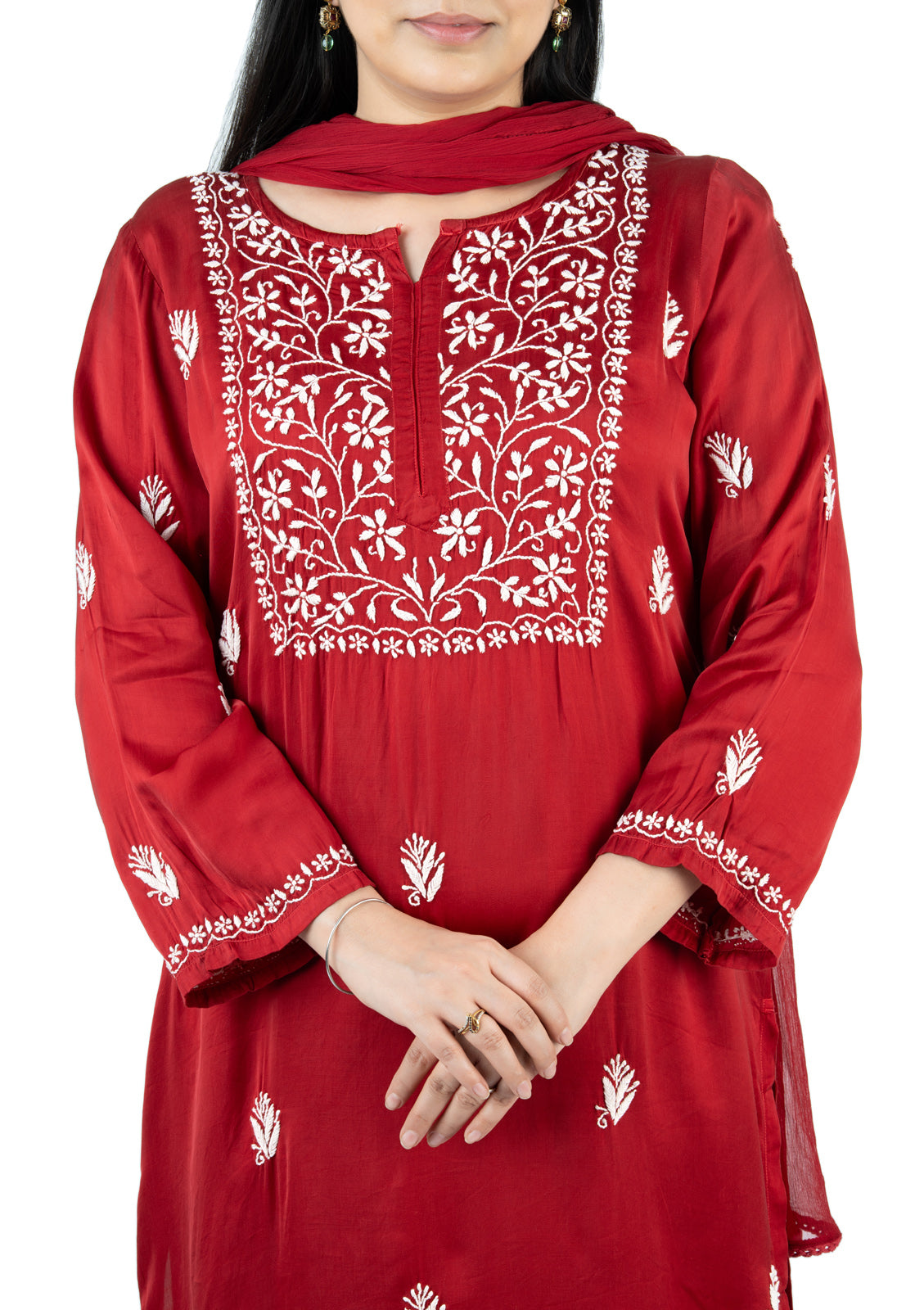 Deep Red Modal Satin Suit Set