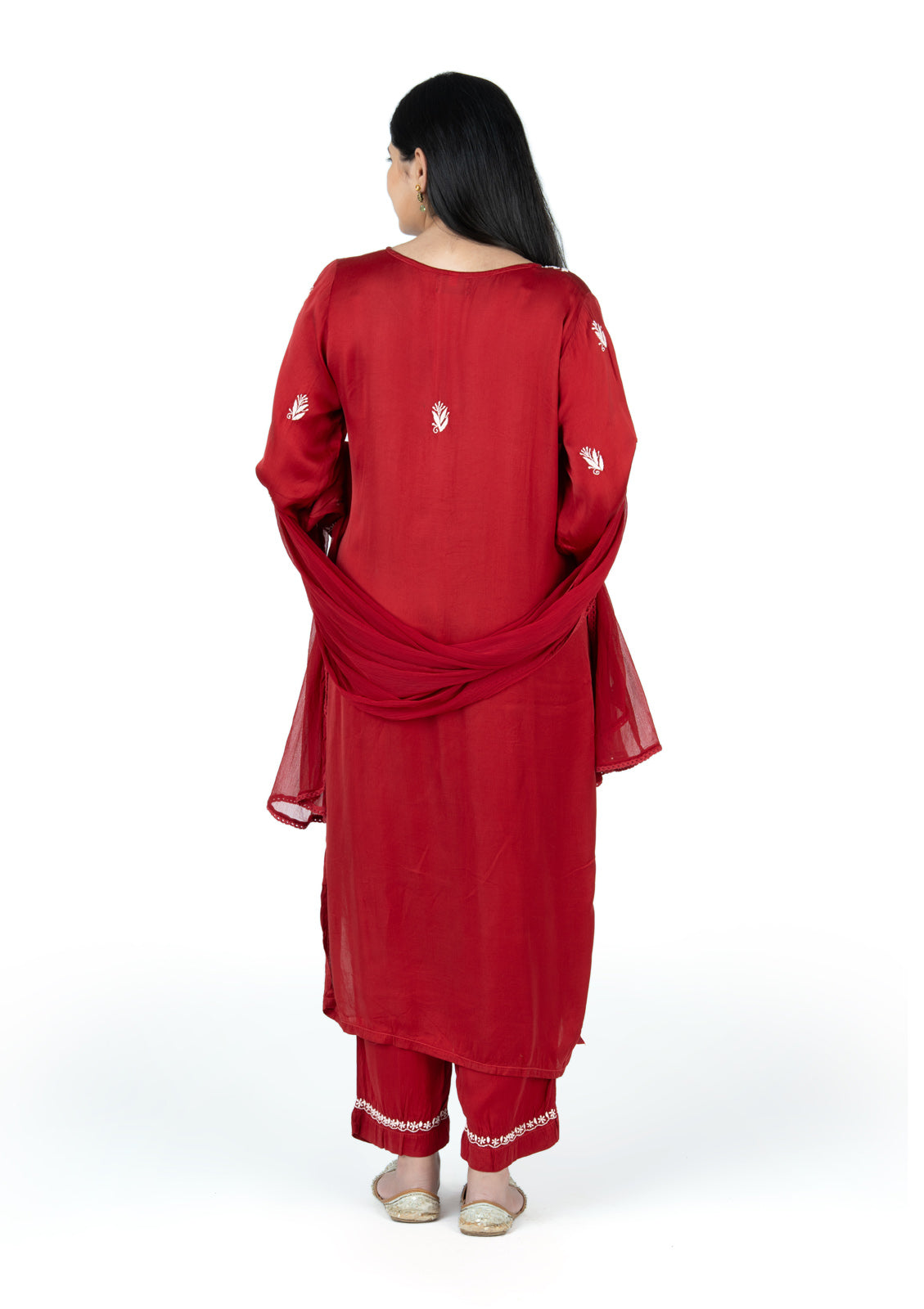 Deep Red Modal Satin Suit Set