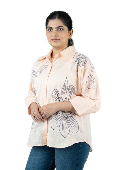 Peach Cotton Linen Handcrafted Shirt