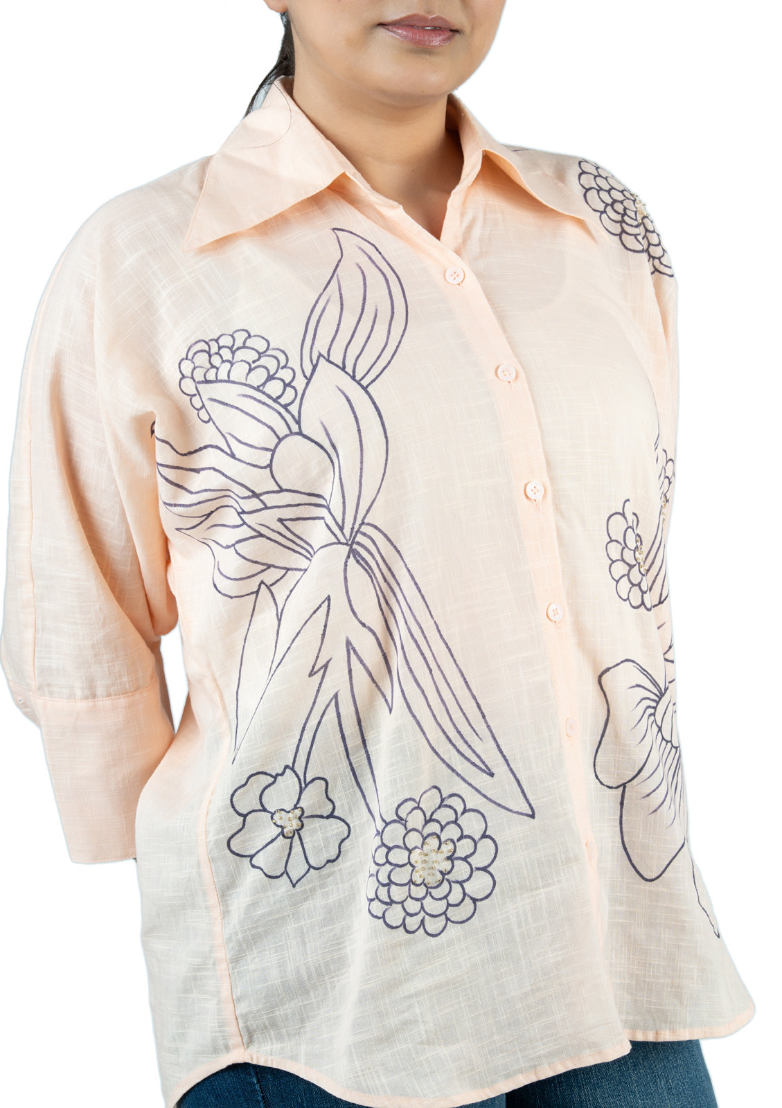 Peach Cotton Linen Handcrafted Shirt