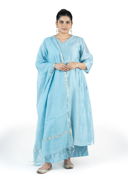 Premium Powder Blue Chanderi 3-Piece Set