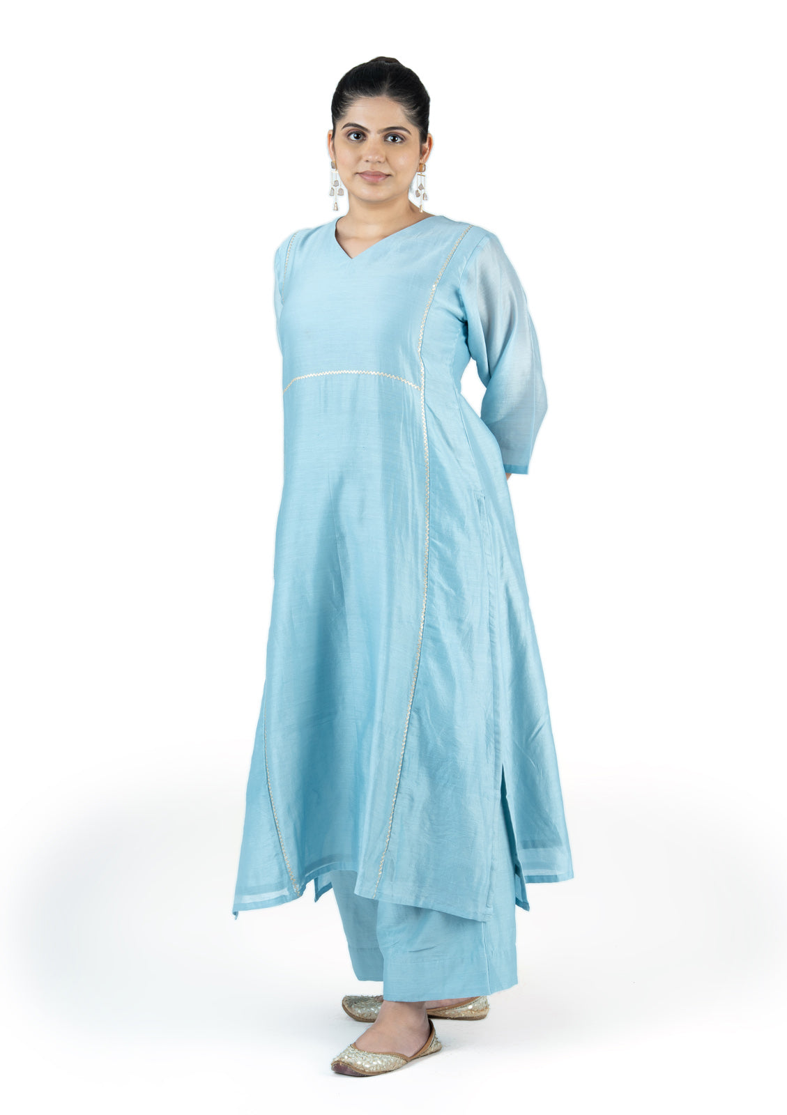 Premium Powder Blue Chanderi 3-Piece Set