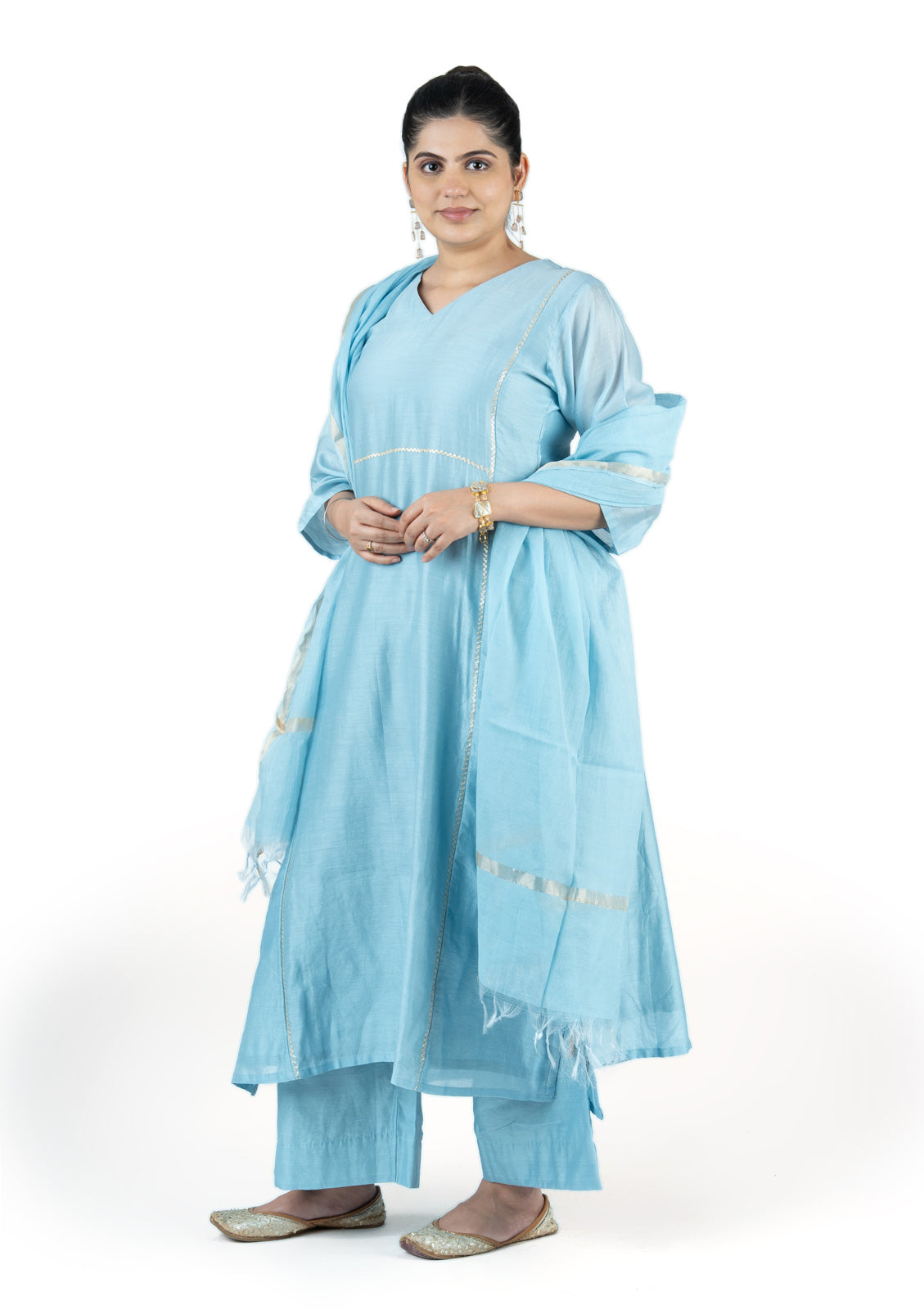 Premium Powder Blue Chanderi 3-Piece Set