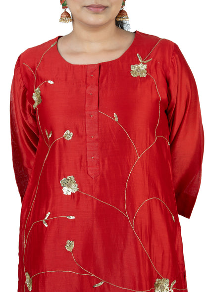 Chanderi Kurta Set with Organza Dupatta & Zari Work