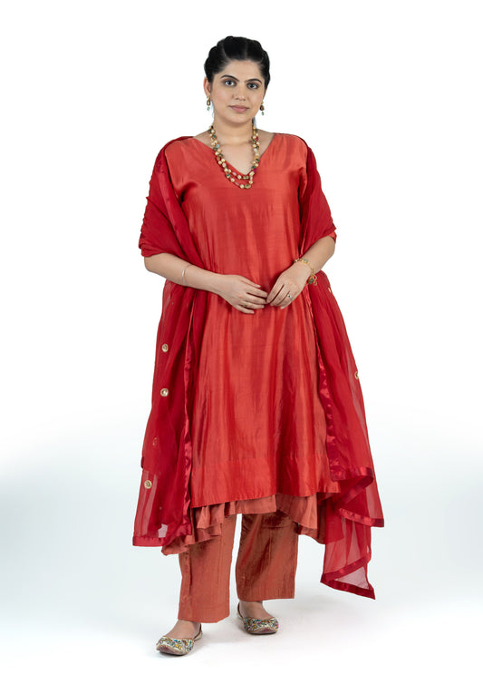 Chanderi 3-Piece Double-Layer Anarkali Set