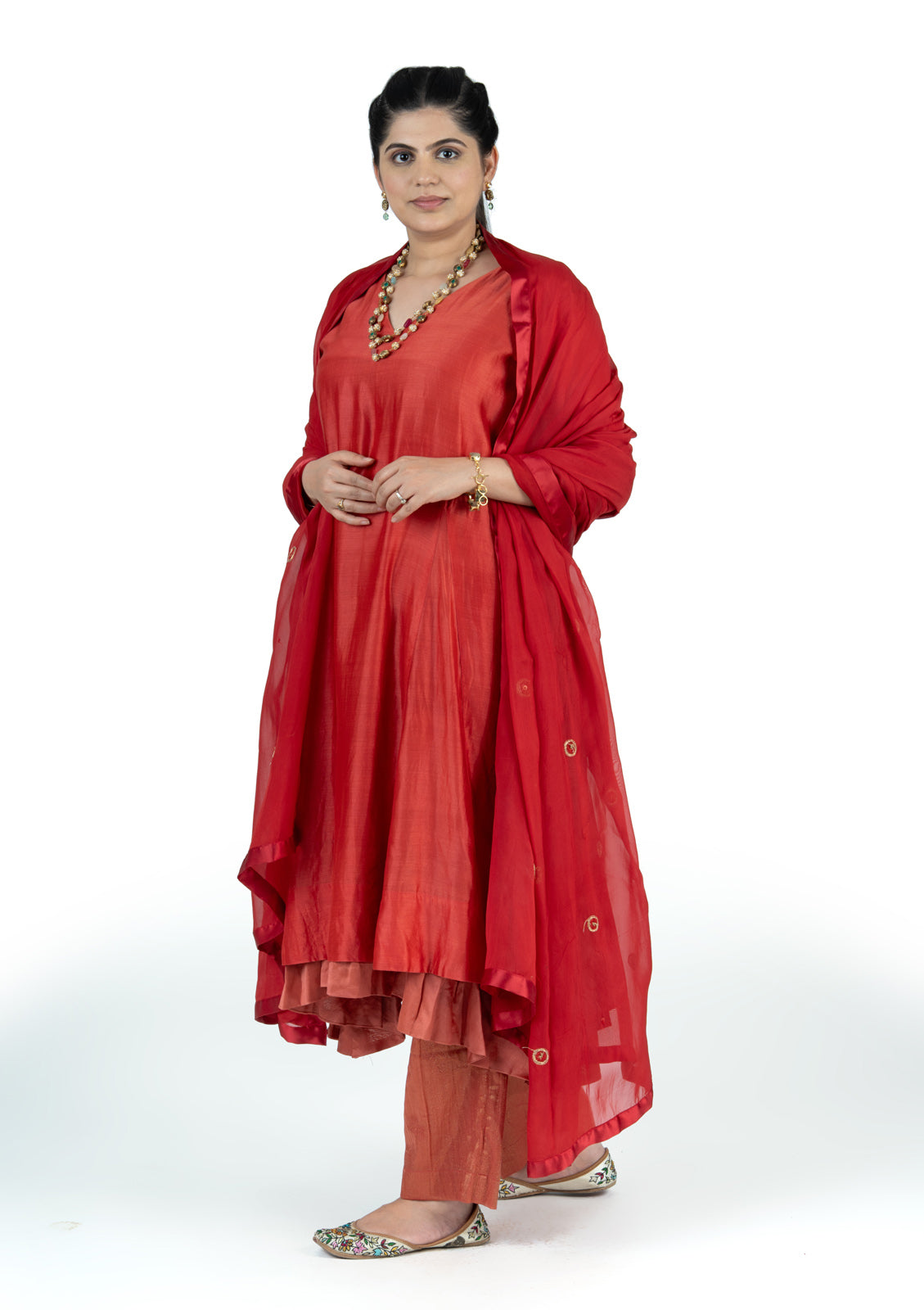 Chanderi 3-Piece Double-Layer Anarkali Set