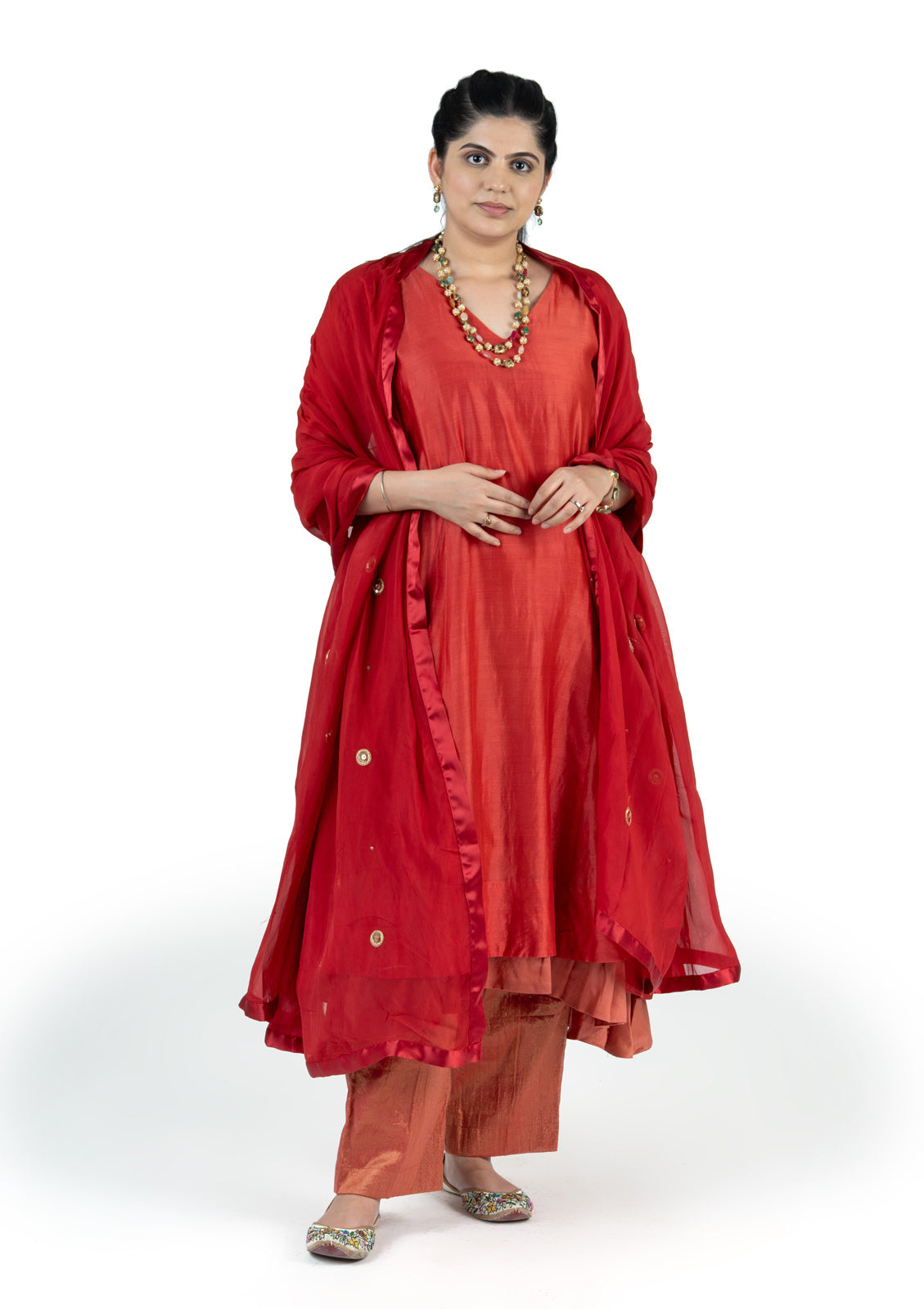 Chanderi 3-Piece Double-Layer Anarkali Set