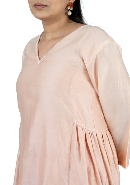 Blush Pink Chanderi 3-Piece Set with Hand Embroidered Dupatta