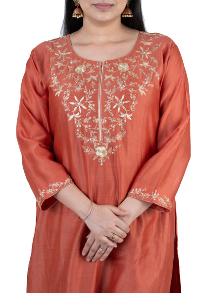 Premium Burnt Orange Chanderi Co-Ord Set