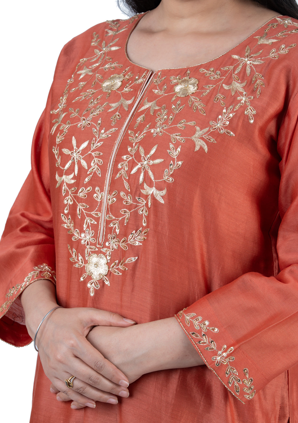 Premium Burnt Orange Chanderi Co-Ord Set