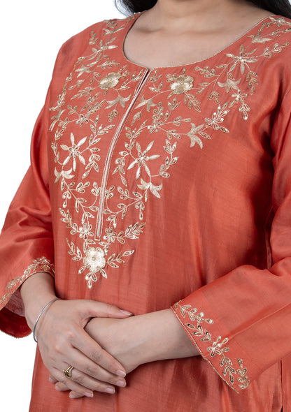 Premium Burnt Orange Chanderi Co-Ord Set