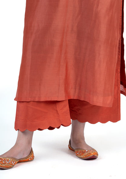 Premium Burnt Orange Chanderi Co-Ord Set