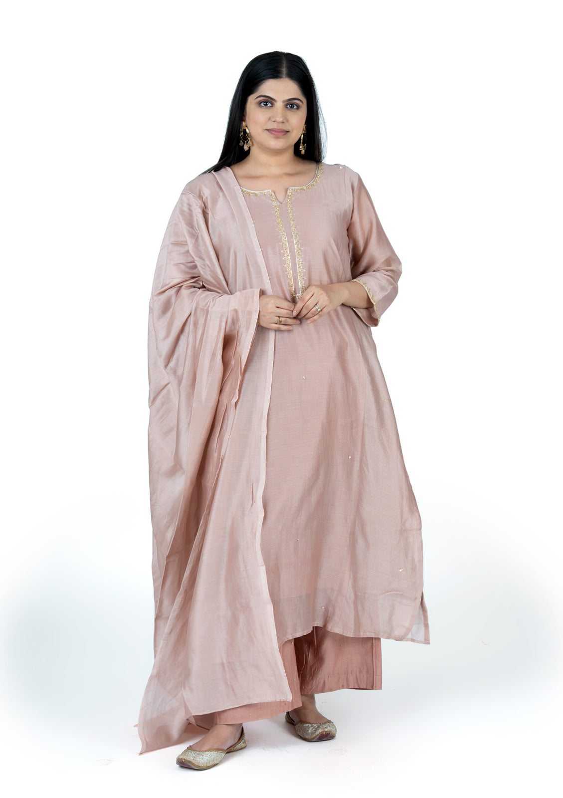 Blush Pink Chanderi 3-Piece Set with Hand Embroidery