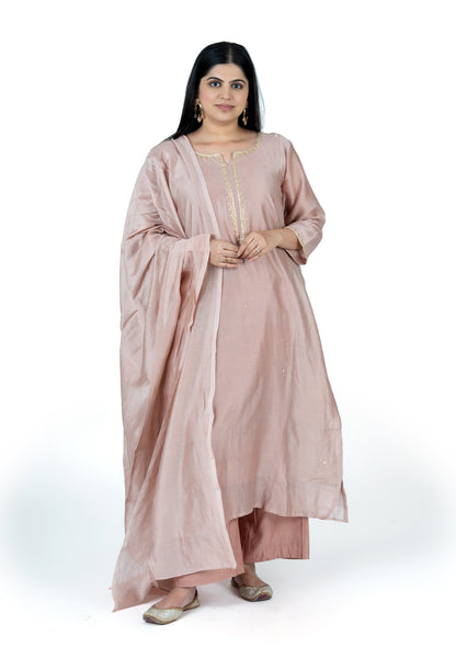 Blush Pink Chanderi 3-Piece Set with Hand Embroidery
