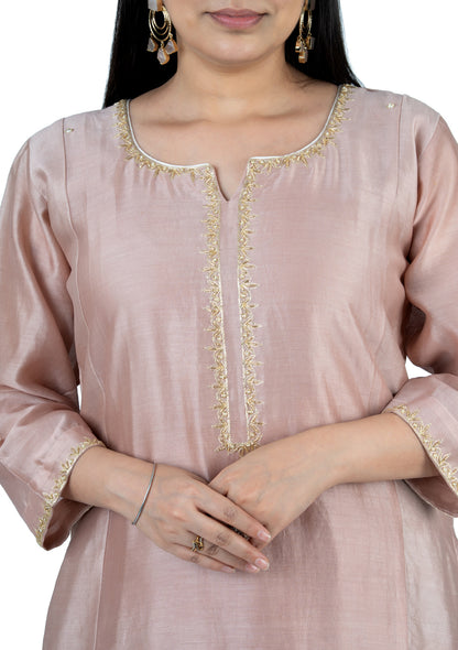 Blush Pink Chanderi 3-Piece Set with Hand Embroidery
