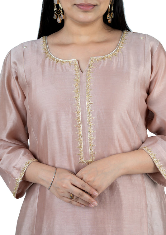 Blush Pink Chanderi 3-Piece Set with Hand Embroidery