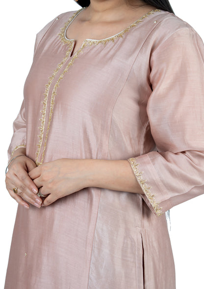 Blush Pink Chanderi 3-Piece Set with Hand Embroidery