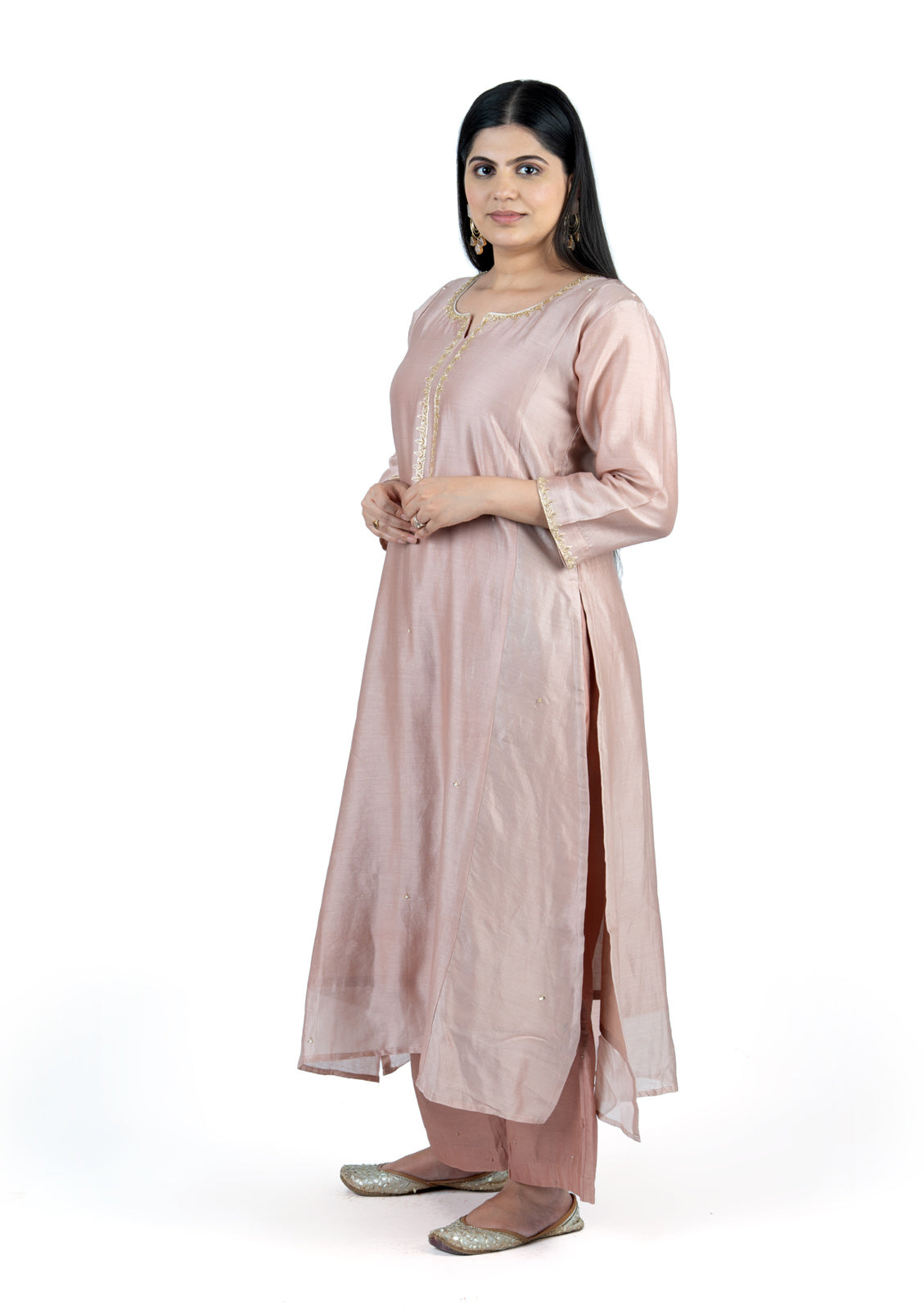 Blush Pink Chanderi 3-Piece Set with Hand Embroidery