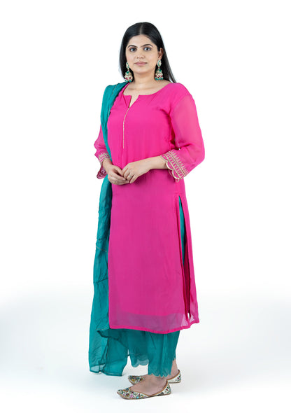 Organza Silk Hand-Embroidered 3-Piece Set