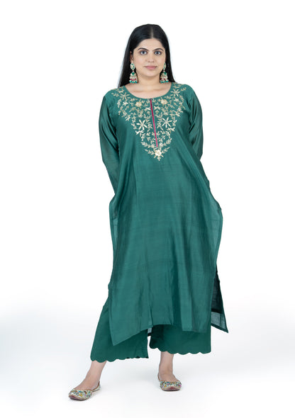 Premium Emerald Green Chanderi Co-Ord Set