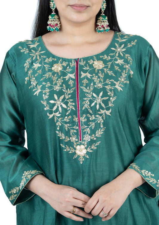 Premium Emerald Green Chanderi Co-Ord Set