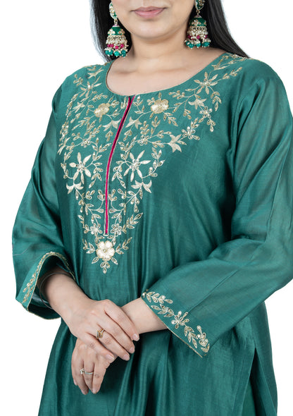 Premium Emerald Green Chanderi Co-Ord Set